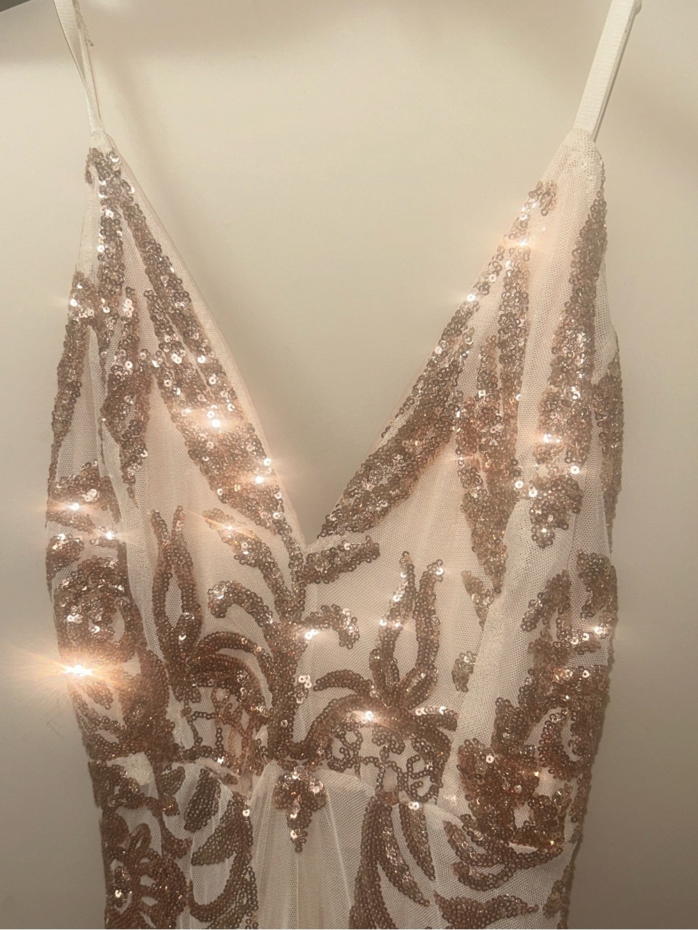 FashionNova Sequin Embellished Sheer Slip Dress - Rose Gold on Ivory size M